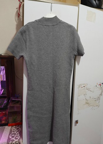 Gri Kısa Kollu Midi Triko Elbise - Görsel 2