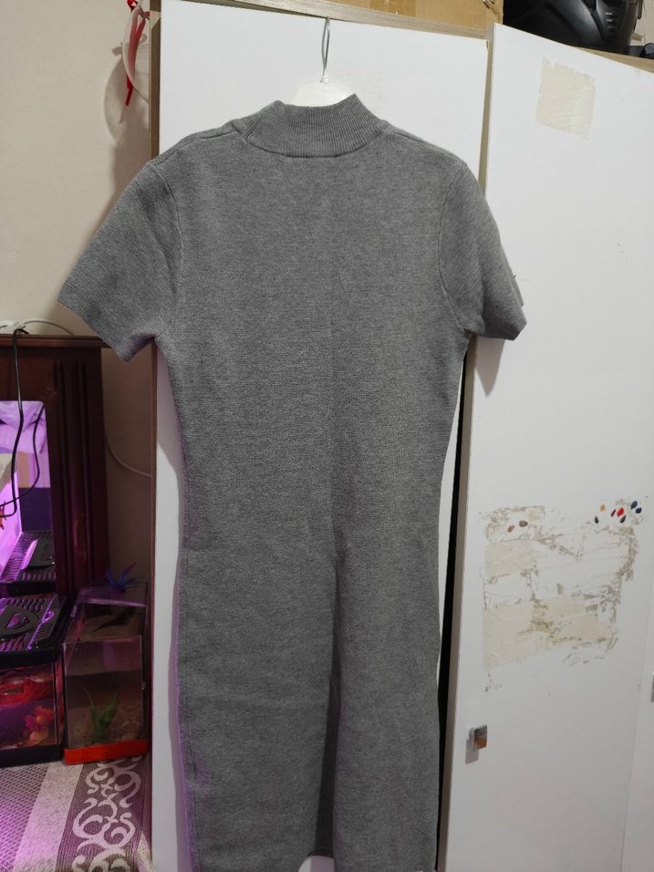 Gri Kısa Kollu Midi Triko Elbise - Görsel 2