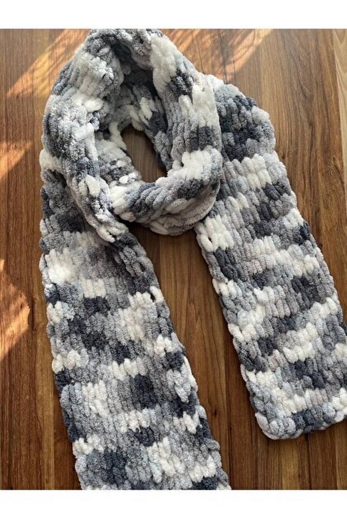 Kadın Kahverengi Örgü Atkı puffy - Görsel 2