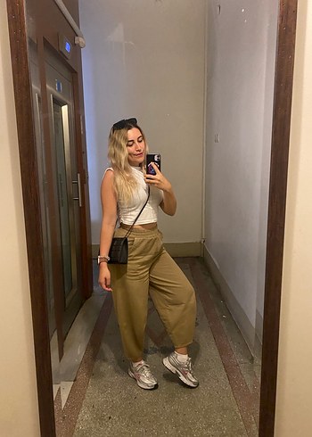 Bej/Camel Rahat Kesim Kadın Boyfriend Pantolon Şalvar - Görsel 2