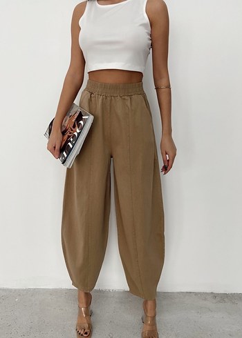 Bej/Camel Rahat Kesim Kadın Boyfriend Pantolon Şalvar - Görsel 3