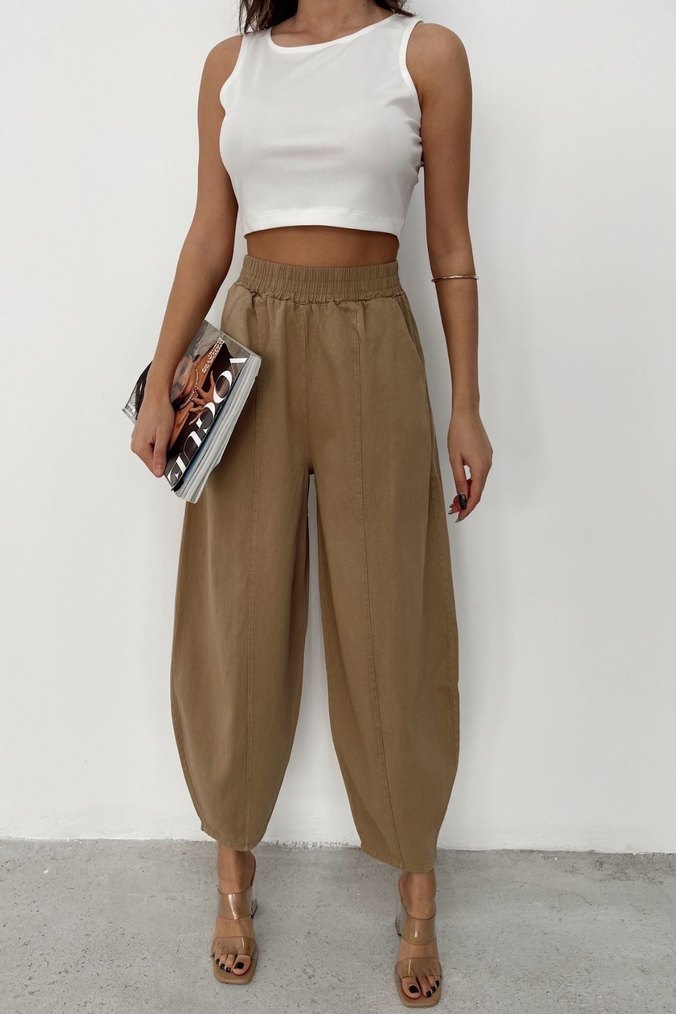 Bej/Camel Rahat Kesim Kadın Boyfriend Pantolon Şalvar - Görsel 3