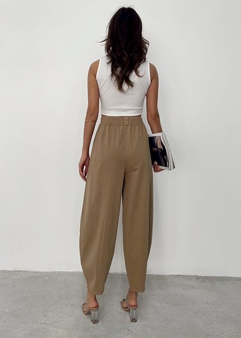 Bej/Camel Kadın Boyfriend Pantolon Rahat Kesim Şalvar - Görsel 5