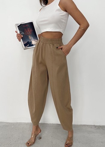 Bej/Camel Kadın Rahat Kesim Boyfriend Pantolon Şalvar - Görsel 4