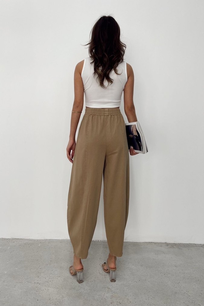 Bej/Camel Kadın Rahat Kesim Boyfriend Pantolon Şalvar - Görsel 5