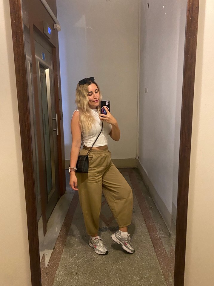 Bej/Camel Kadın Rahat Kesim Boyfriend Pantolon Şalvar - Görsel 2