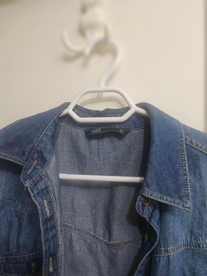 Kadın Mavi Düğmeli Uzun Kot Elbise - Görsel 2