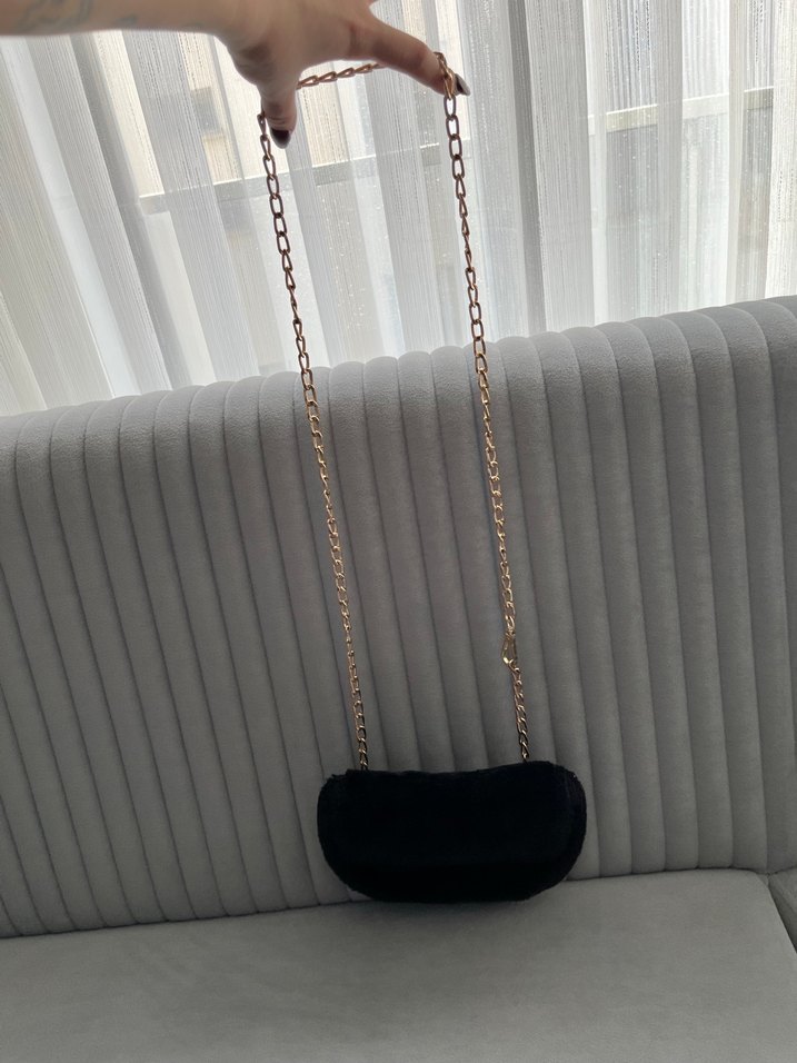 Siyah Kürklü Kadın Omuz Çantası - Görsel 2