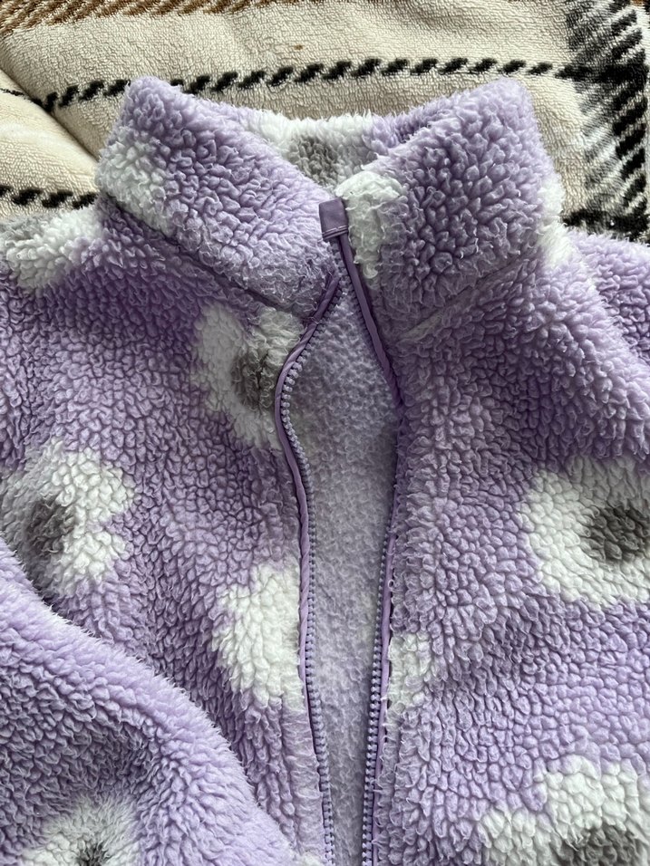 Kız Çocuk Lila Peluş Ceket Kapüşonlu - Görsel 2