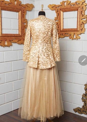 Bej İşlemeli Uzun Kollu Kadın Abiye - Görsel 3