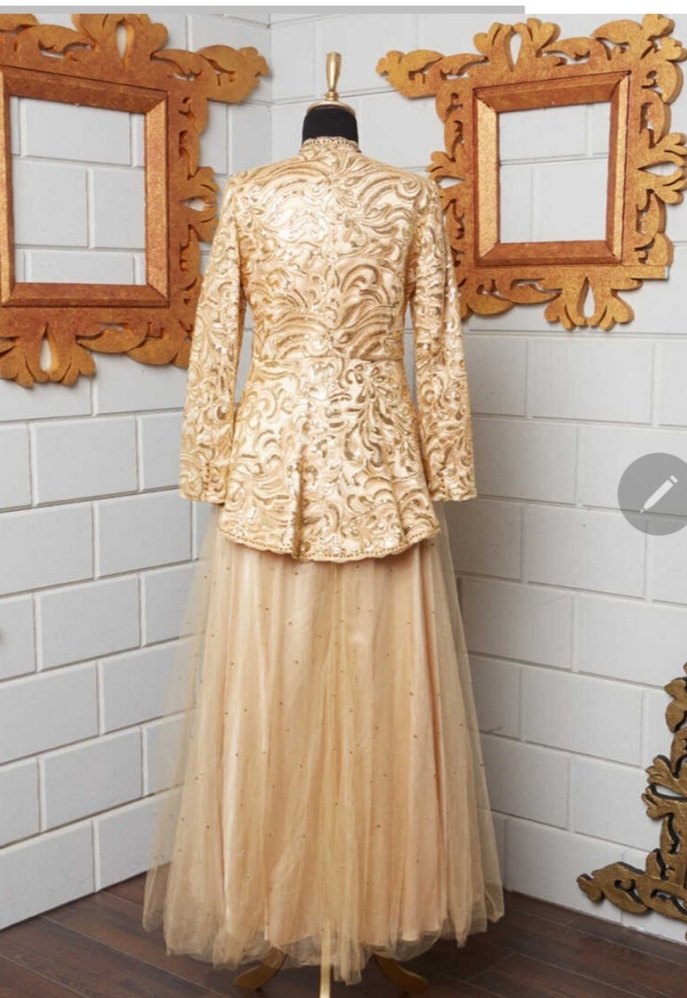 Bej İşlemeli Uzun Kollu Kadın Abiye - Görsel 3