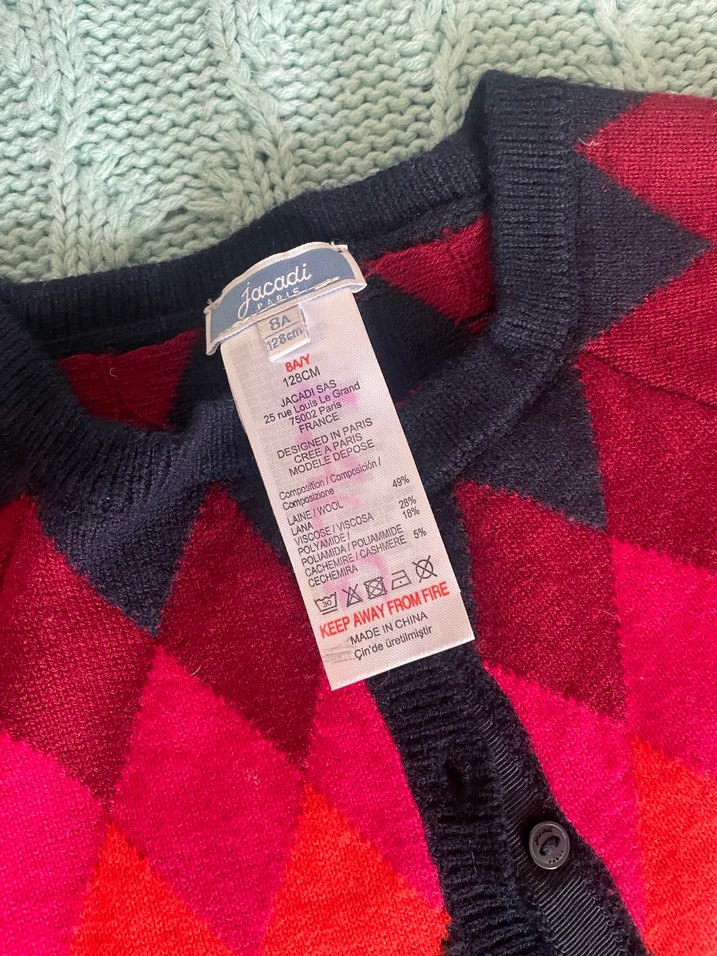 Düğmeli Kırmızı Desenli Uzun Kollu Hırka kız çocuk 8 yaş - Görsel 2