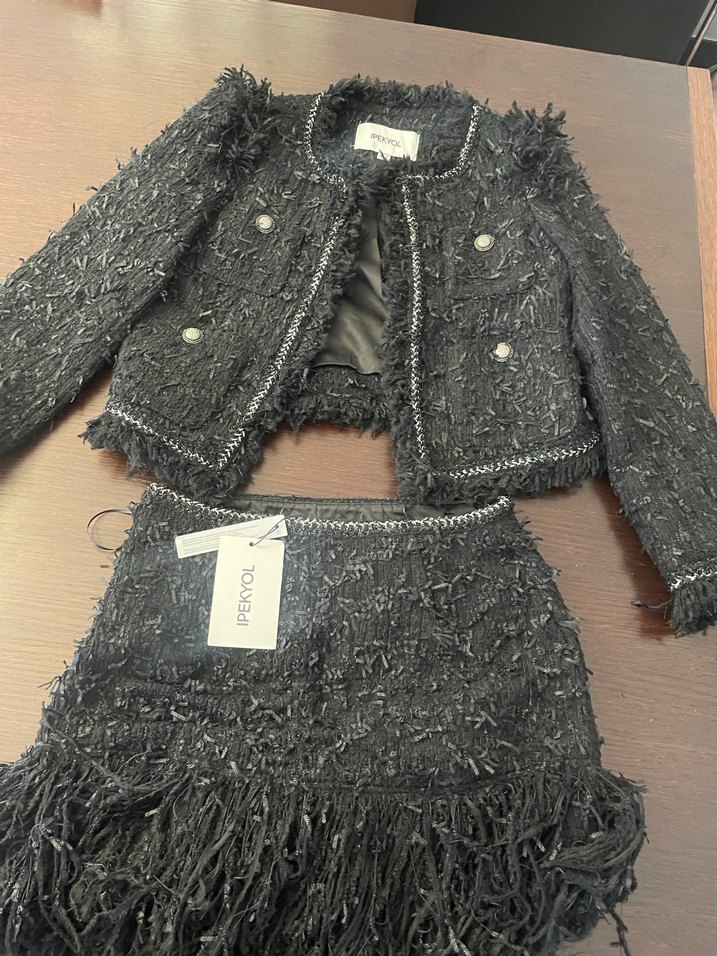 Düğmeli Siyah Mini Kadın Takım - Görsel 2