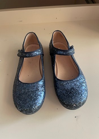 Kız Çocuk simli Parlak Lacivert Babet Ayakkabı - Görsel 2