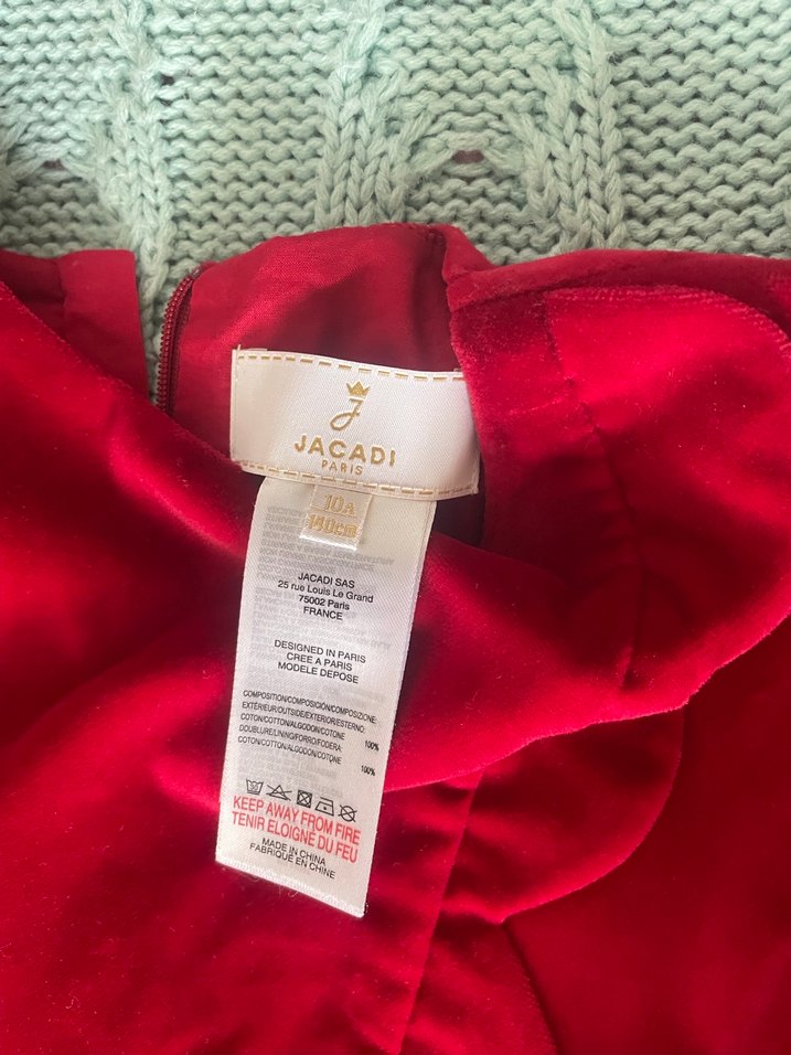 Düz kırmızı kadife Kısa Kollu Fırfırlı Kız Çocuk Elbisesi - Görsel 4