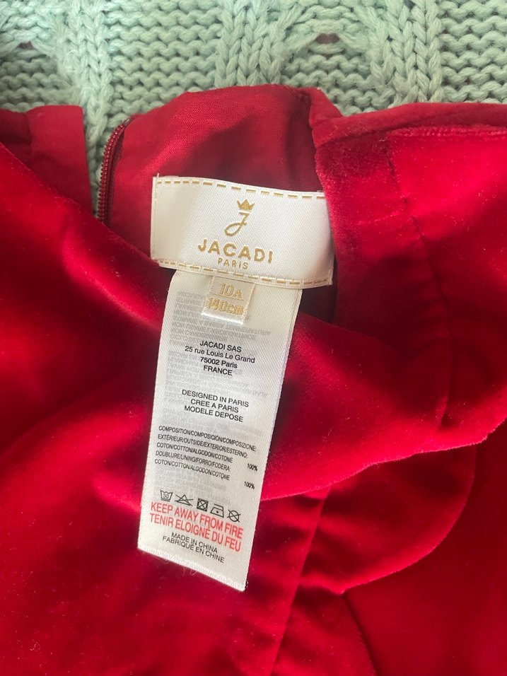 Düz kırmızı kadife Kısa Kollu Fırfırlı Kız Çocuk Elbisesi - Görsel 5