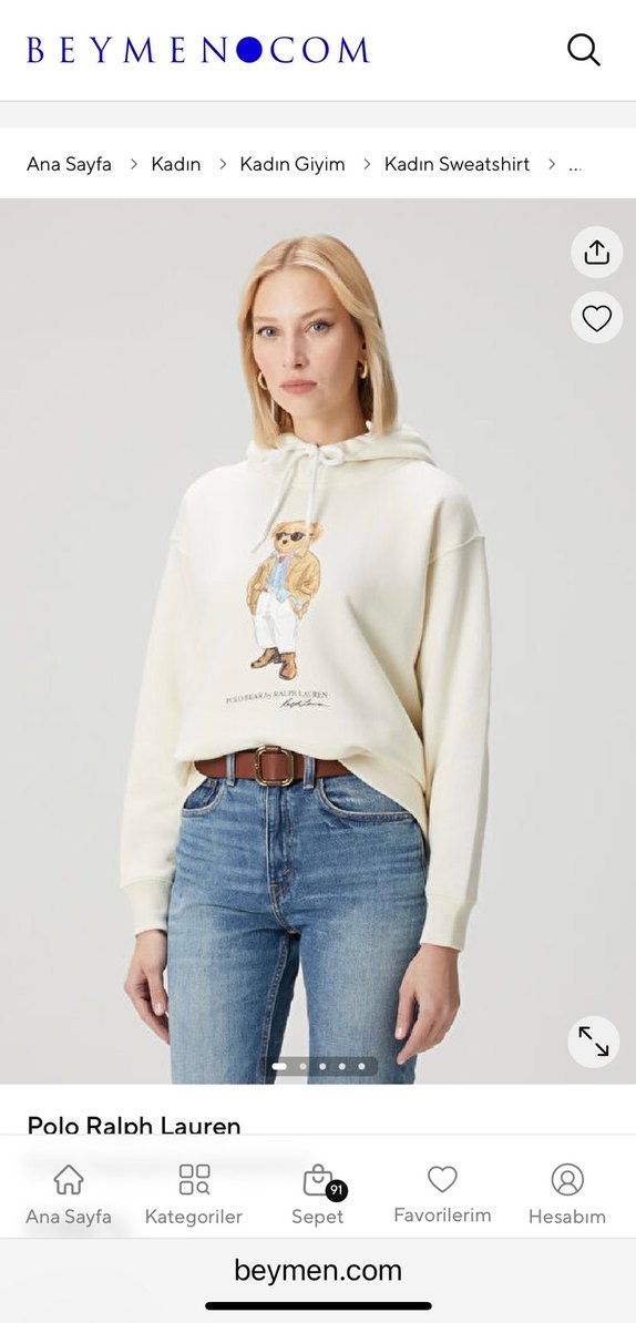 Bej Polo Bear Baskılı Kapüşonlu Sweatshirt - Görsel 4