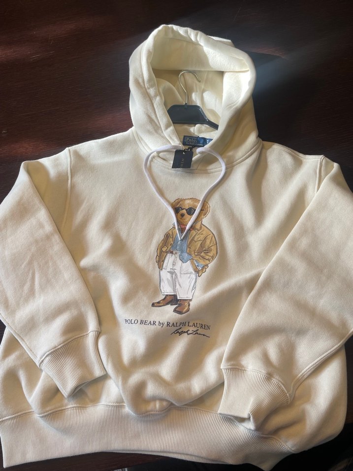 Bej Polo Bear Baskılı Kapüşonlu Sweatshirt - Görsel 3