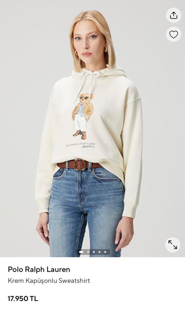 Bej Polo Bear Baskılı Kapüşonlu Sweatshirt - Görsel 5