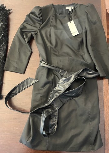 Deri Midi Siyah Kadın Elbise - Görsel 2