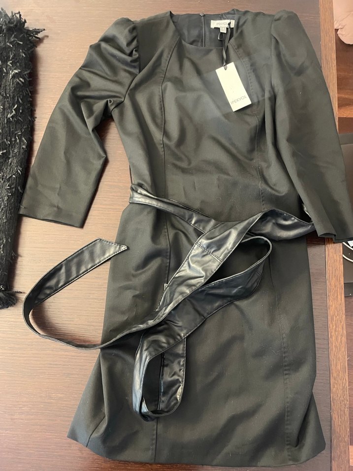 Deri Midi Siyah Kadın Elbise - Görsel 2