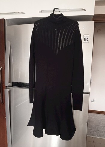 Uzun Kollu Siyah Pliseli Triko Elbise - Görsel 9