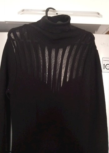 Uzun Kollu Siyah Pliseli Triko Elbise - Görsel 4