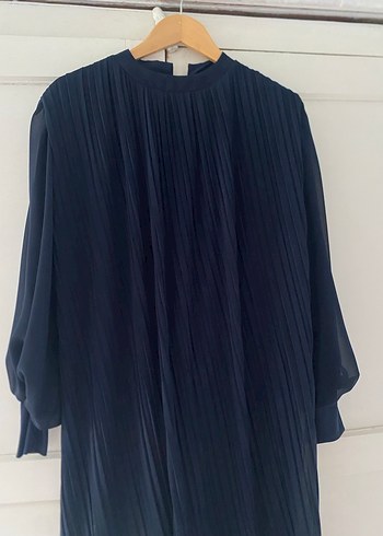 Kadın Lacivert Uzun Pliseli Elbise - Görsel 3