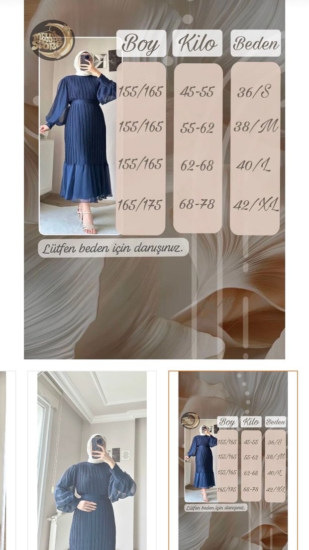 Kadın Lacivert Uzun Pliseli Elbise - Görsel 2