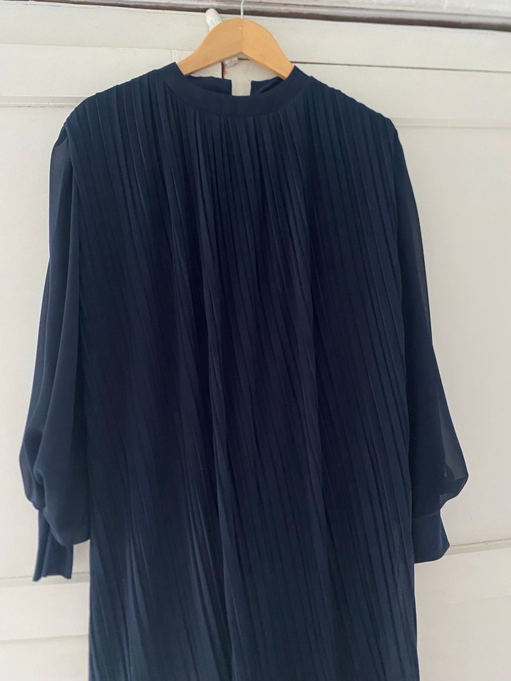 Kadın Lacivert Uzun Pliseli Elbise - Görsel 3