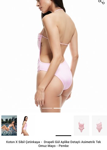 Koton X Sibil Çetinkaya Pembe Drapeli Tek Omuz Mayo - Görsel 2