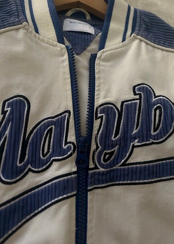 Beyaz Mavi Saten Street Wear Ceket - Görsel 2