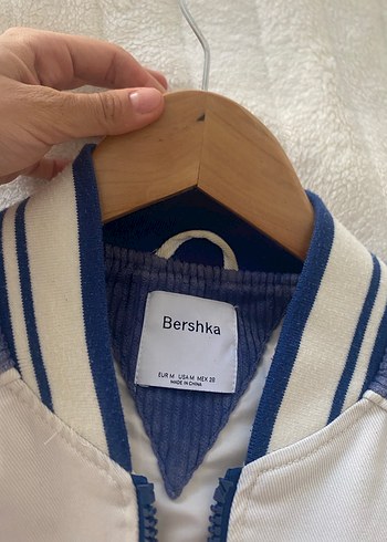 Beyaz Mavi Saten Street Wear Ceket - Görsel 3