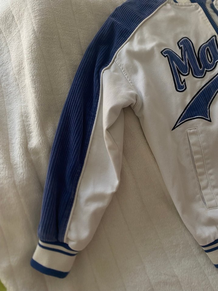 Beyaz Mavi Saten Street Wear Ceket - Görsel 4