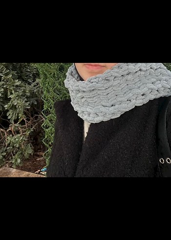 Gri Örgü Kadın Şal - Görsel 2