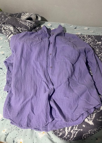 Mor V Yaka Pamuklu Gömlek - Görsel 4