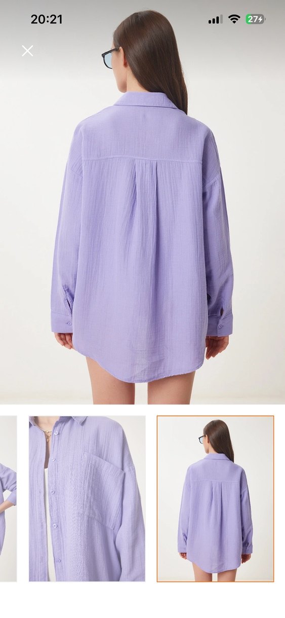 Mor V Yaka Pamuklu Gömlek - Görsel 3