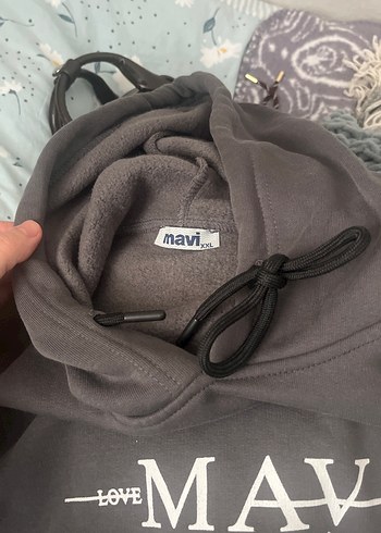 Mavi Gri Kapüşonlu Kadın Sweatshirt - Görsel 2