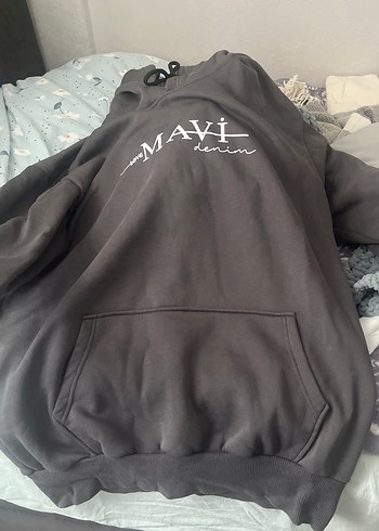 Mavi Gri Kapüşonlu Kadın Sweatshirt - Görsel 3