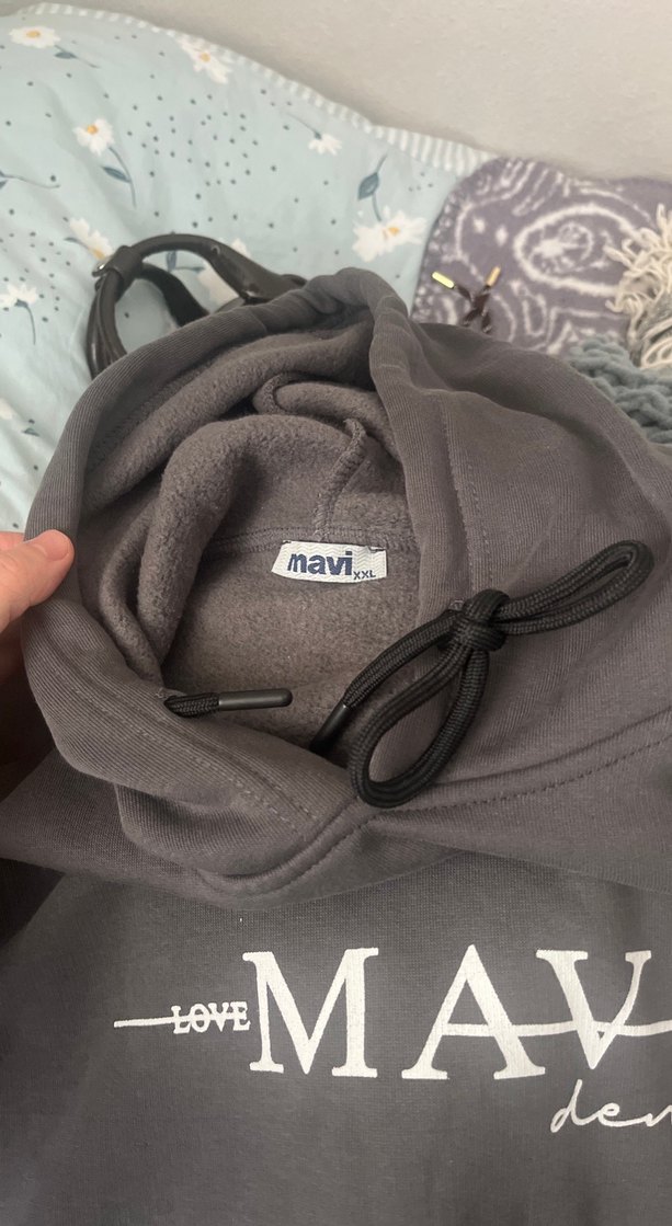 Mavi Gri Kapüşonlu Kadın Sweatshirt - Görsel 2