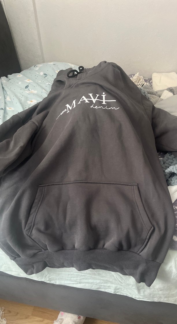 Mavi Gri Kapüşonlu Kadın Sweatshirt - Görsel 3