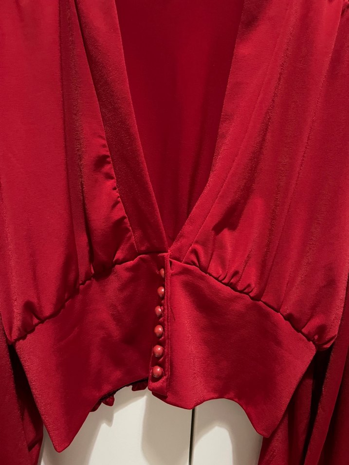 Kırmızı V Yakalı Düğmeli Kadın Bluz - Görsel 2