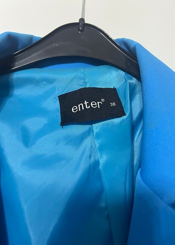 Mavi Düğmeli Uzun Kadın Blazer Ceket - Görsel 7