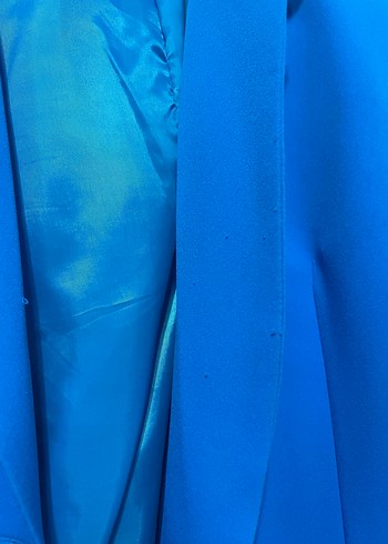 Mavi Düğmeli Uzun Kadın Blazer Ceket - Görsel 5