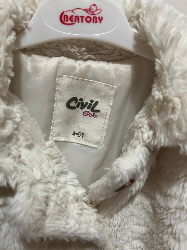 Kız Çocuk Beyaz Peluş Kürklü Ceket - Görsel 2
