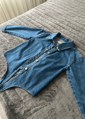 Düğmeli Mavi Çocuk Denim Ceket - Görsel 4