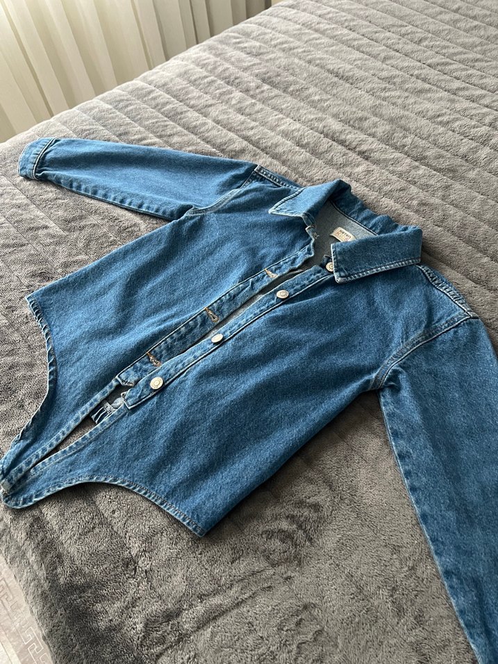 Düğmeli Mavi Çocuk Denim Ceket - Görsel 4