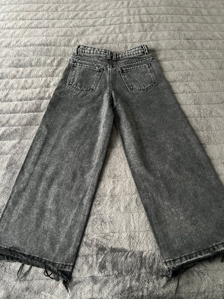 Gri Loose Fit Midi Denim Pantolon - Görsel 5