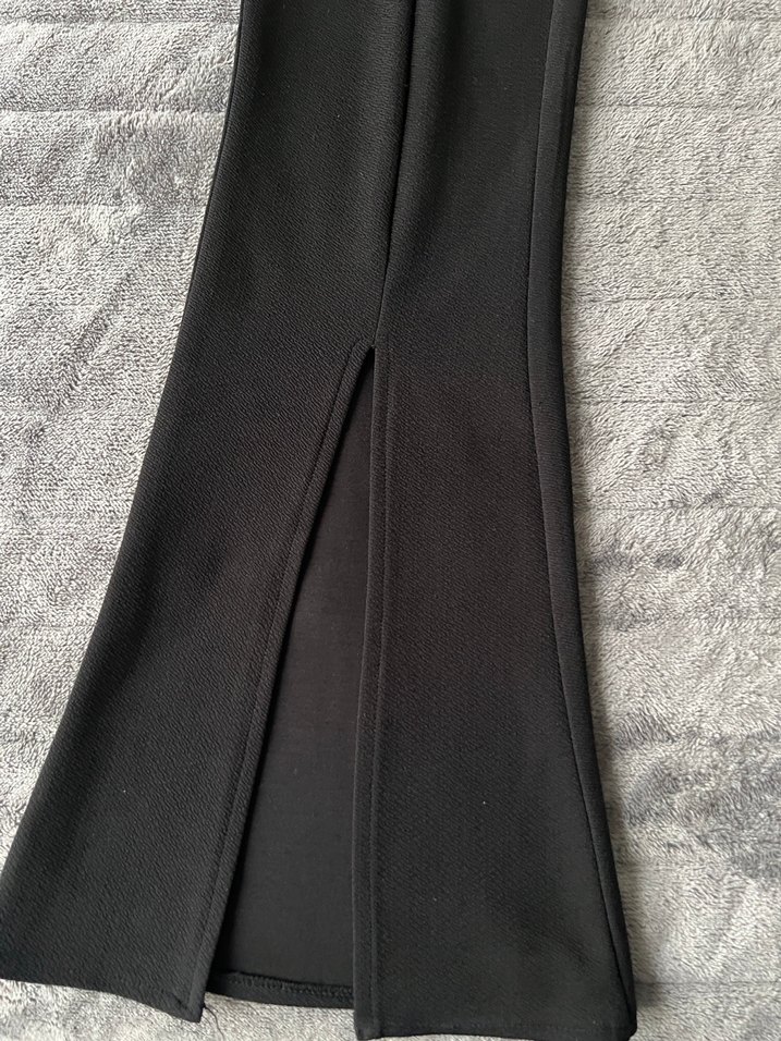 Siyah Yırtmaçlı Kadın İspanyol Paça Pantolon - Görsel 2