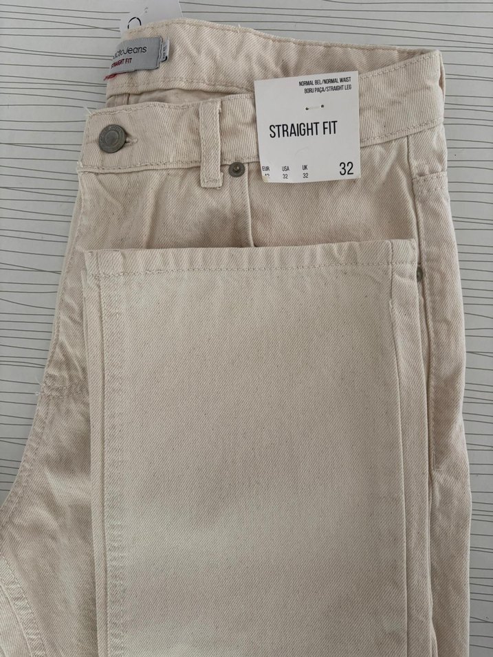 Bej Erkek Straight Fit Kot Pantolon - Görsel 2